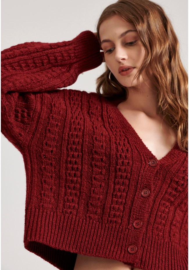Relaxed fit cropped πλεκτή ζακέτα με σχέδιο στην πλέξη