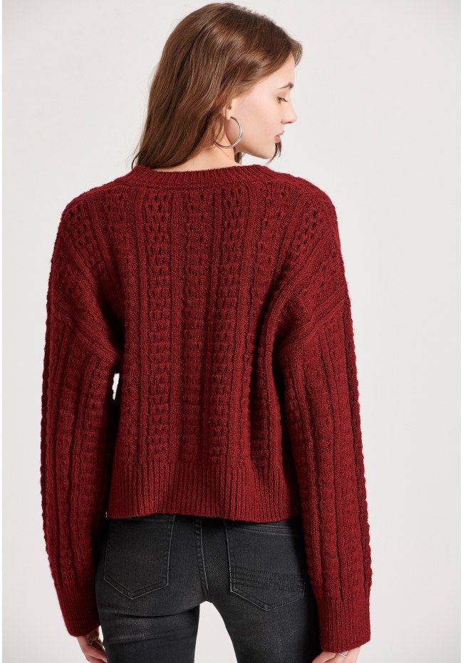 Relaxed fit cropped πλεκτή ζακέτα με σχέδιο στην πλέξη