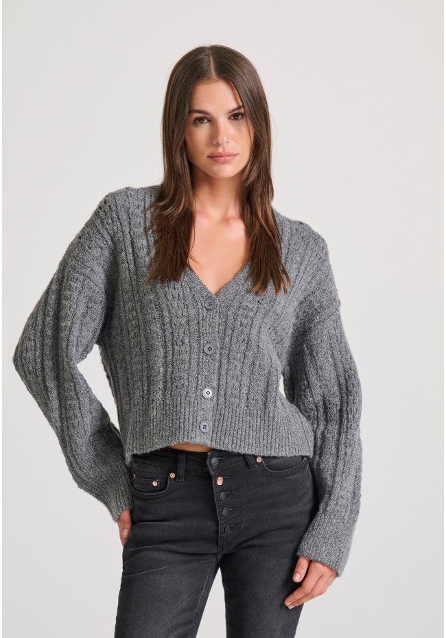 Relaxed fit cropped πλεκτή ζακέτα με σχέδιο στην πλέξη