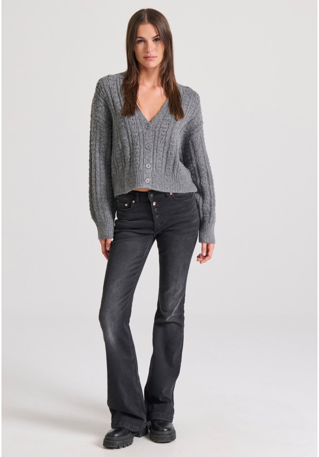 Relaxed fit cropped πλεκτή ζακέτα με σχέδιο στην πλέξη