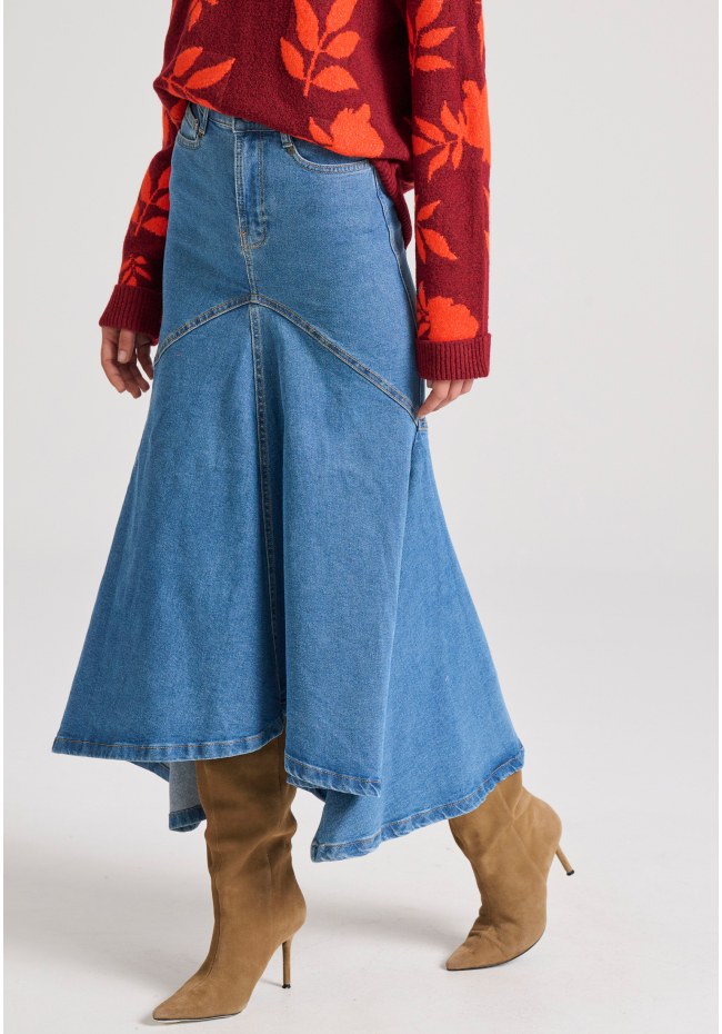 Maxi denim φούστα με ασύμμετρο τελείωμα
