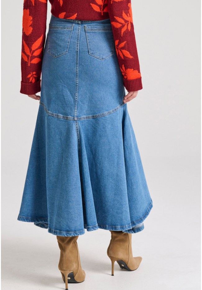 Maxi denim φούστα με ασύμμετρο τελείωμα