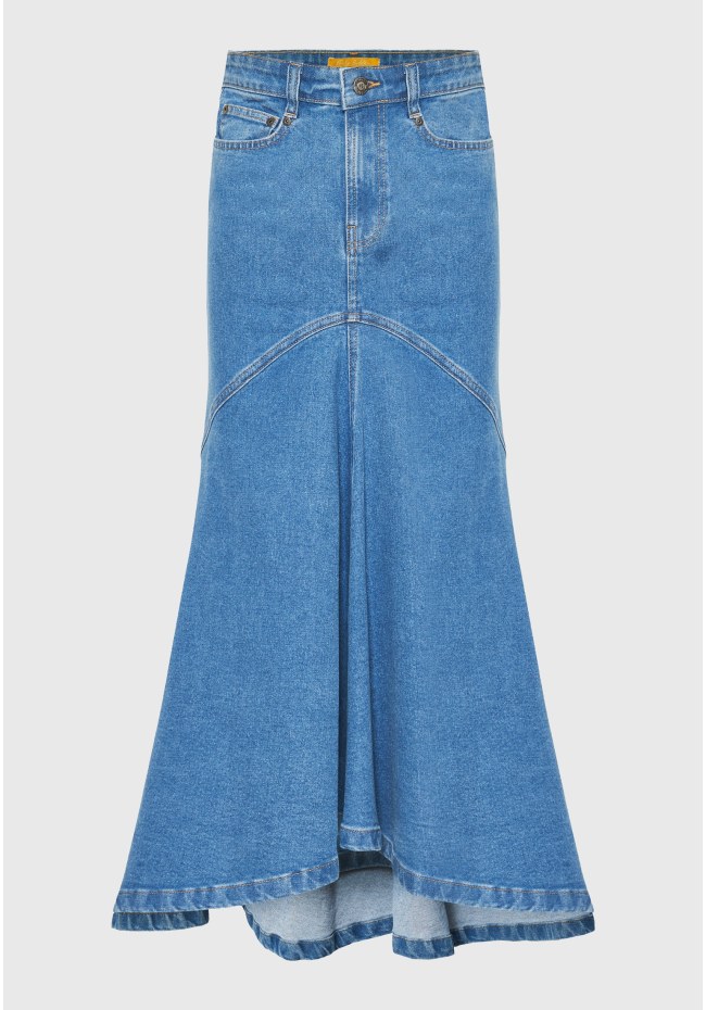 Maxi denim φούστα με ασύμμετρο τελείωμα