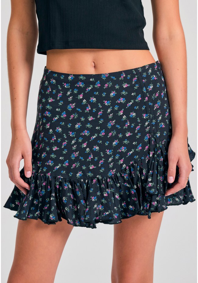 Μίνι φούστα με βολάν από τεχνητό μετάξι