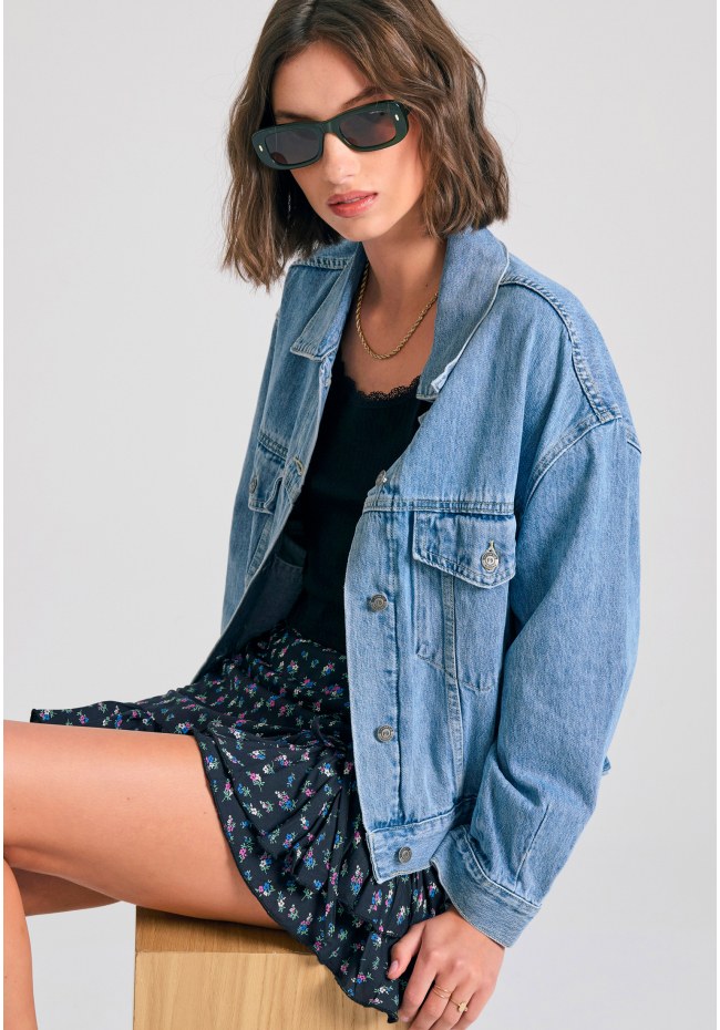 Μίνι φούστα με βολάν από τεχνητό μετάξι