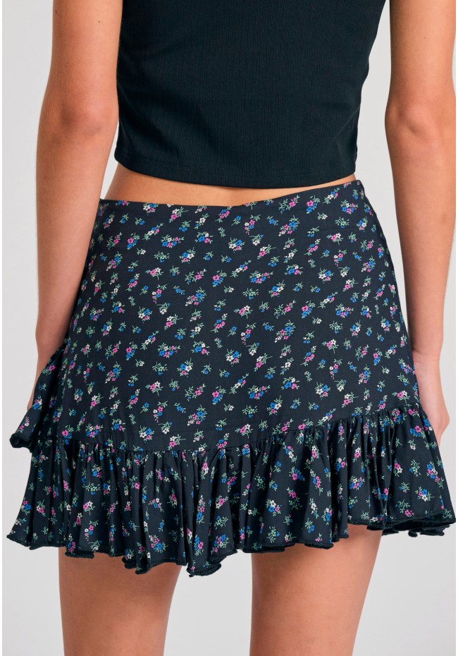 Μίνι φούστα με βολάν από τεχνητό μετάξι