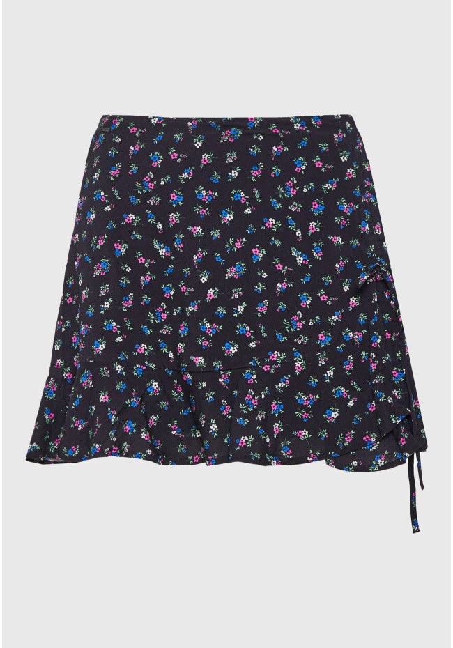 Μίνι φούστα με βολάν από τεχνητό μετάξι