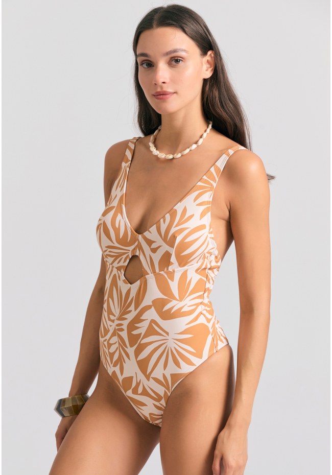 Εμπριμέ ολόσωμο μαγιό με cut out