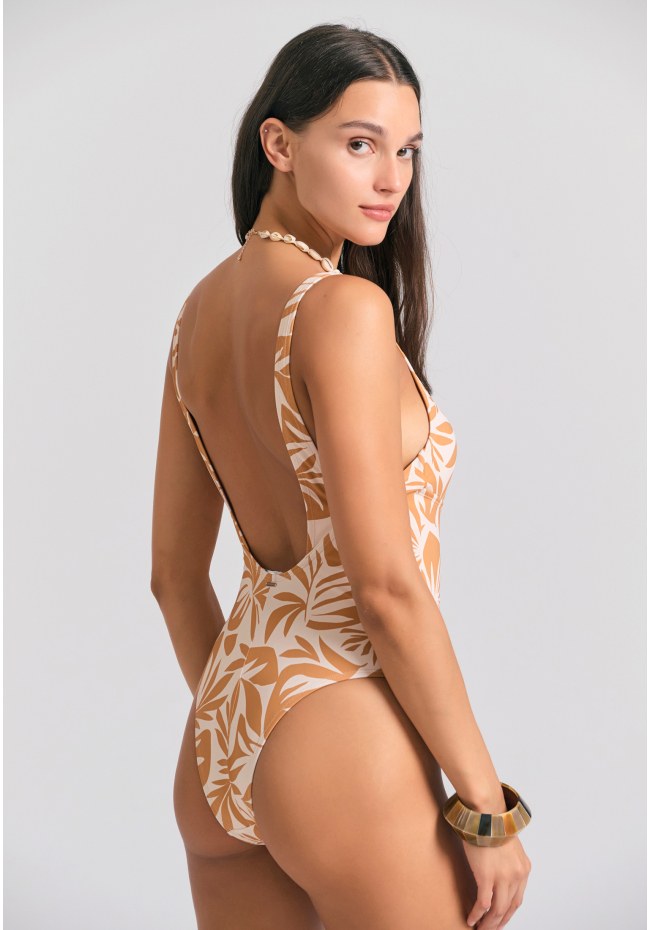 Εμπριμέ ολόσωμο μαγιό με cut out