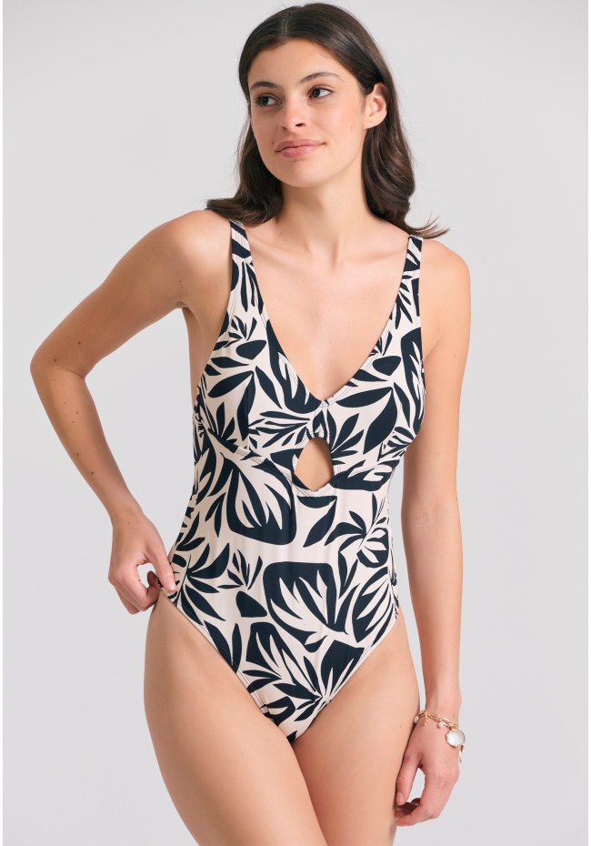 Εμπριμέ ολόσωμο μαγιό με cut out