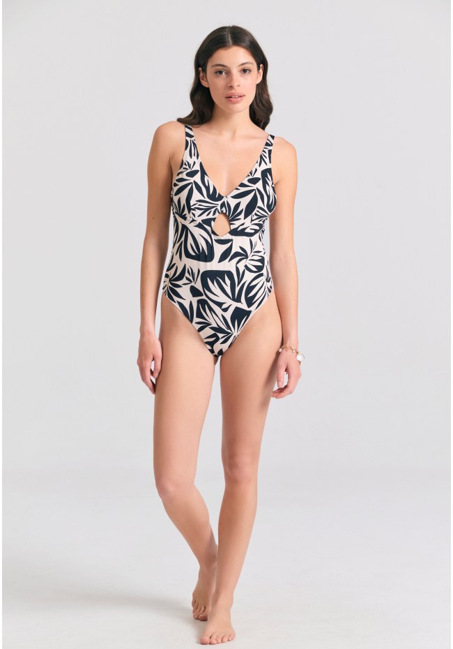 Εμπριμέ ολόσωμο μαγιό με cut out