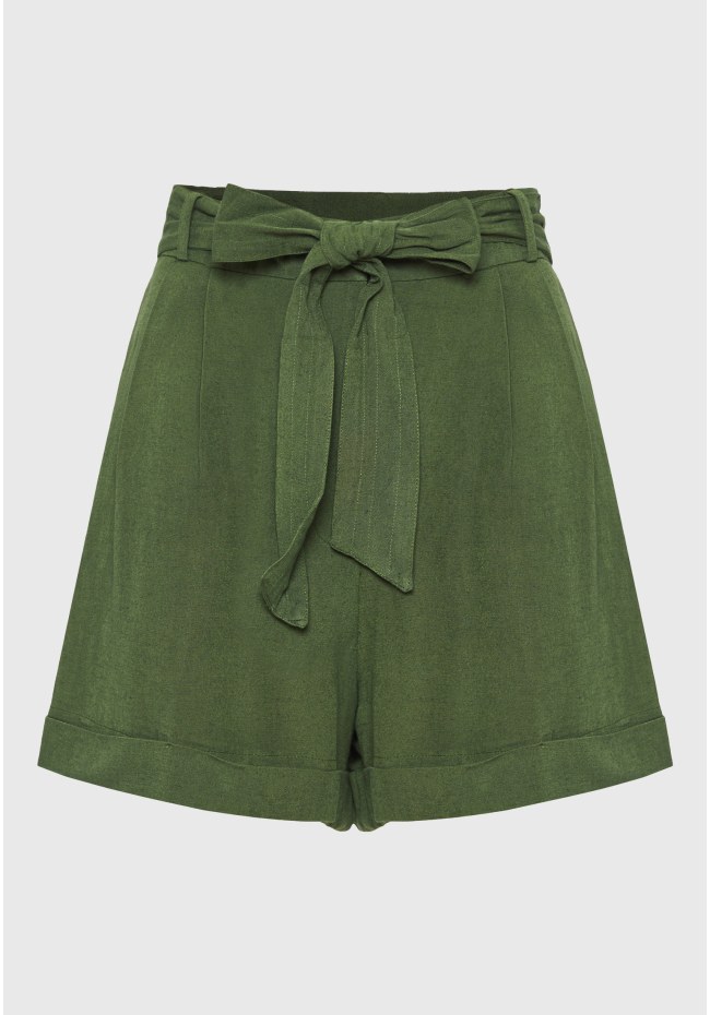 Loose fit linen blend σορτς με πιέτες και ζώνη