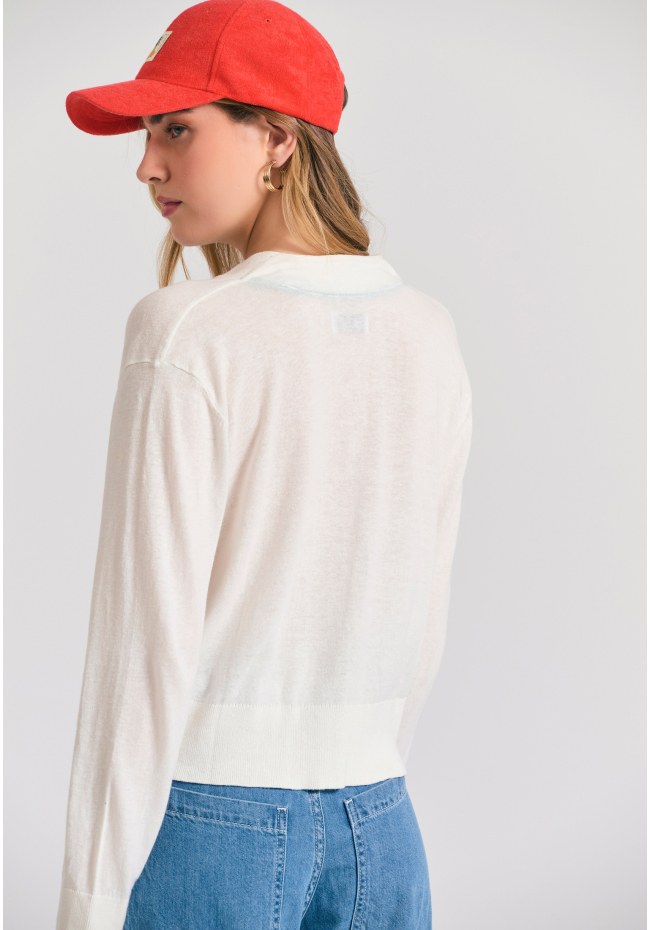 Linen blend πλεκτή ζακέτα με διακοσμητικό κουμπί