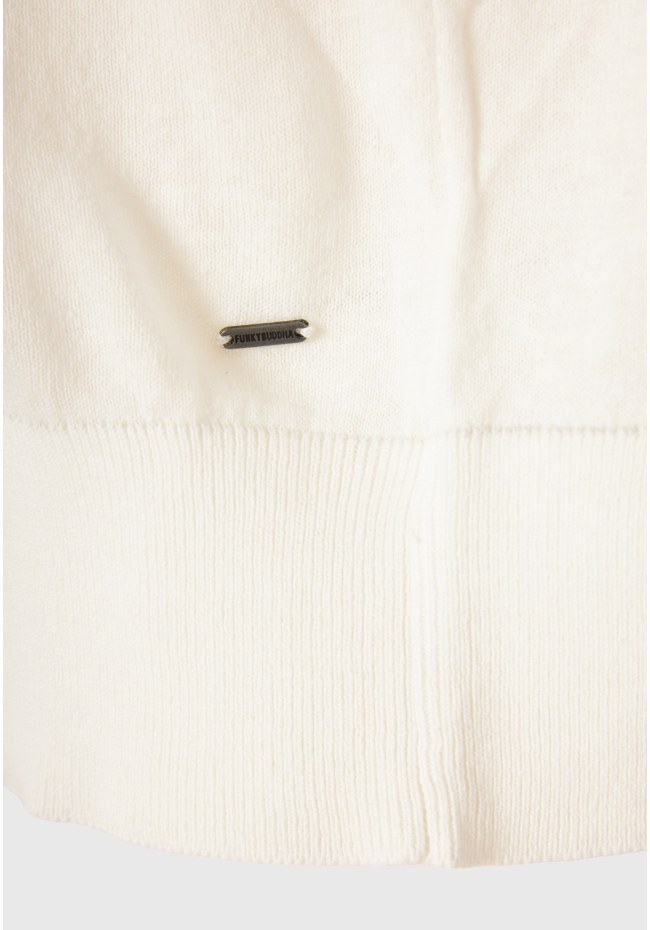 Linen blend πλεκτή ζακέτα με διακοσμητικό κουμπί
