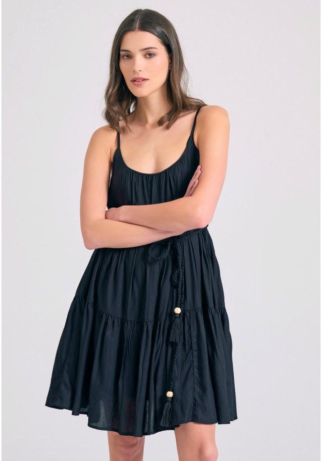Mini viscose dress with ruffles
