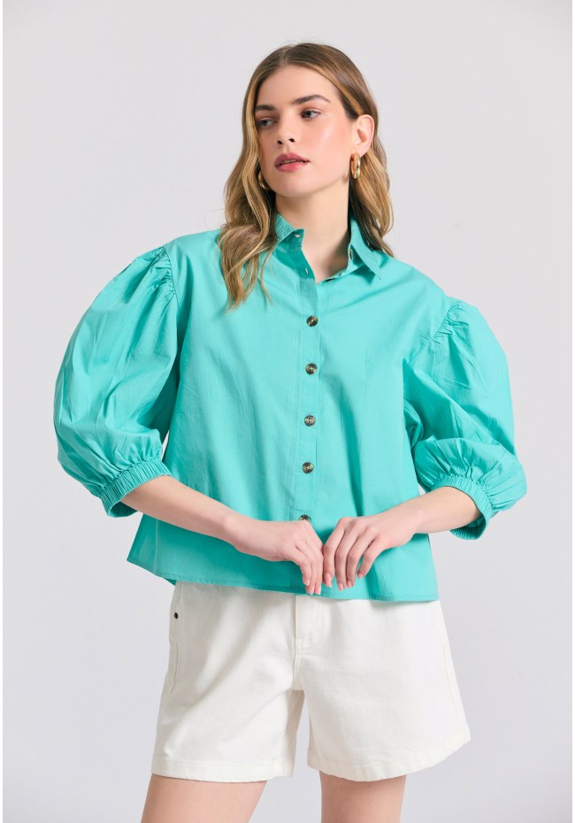 Women's oversized shirt with puffer sleeves FBL011-102