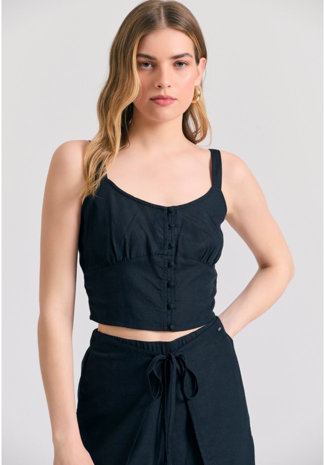 Linen blend plain cropped top