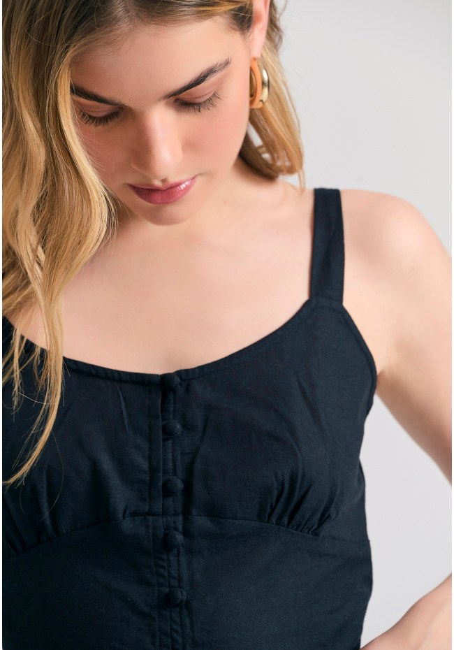 Linen blend plain cropped top