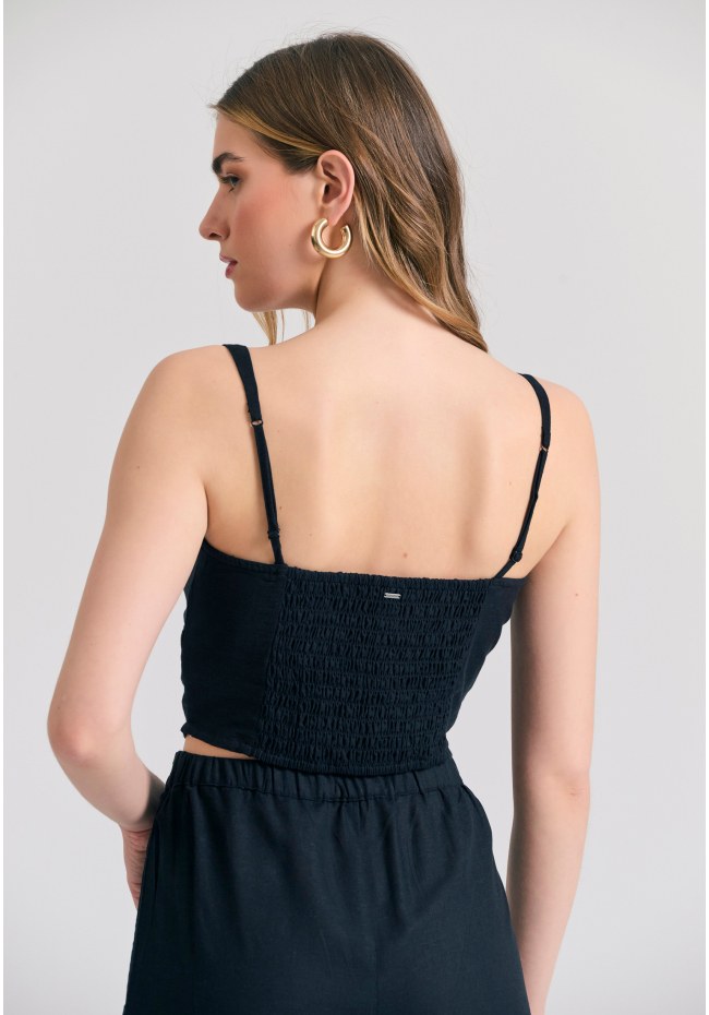 Linen blend plain cropped top