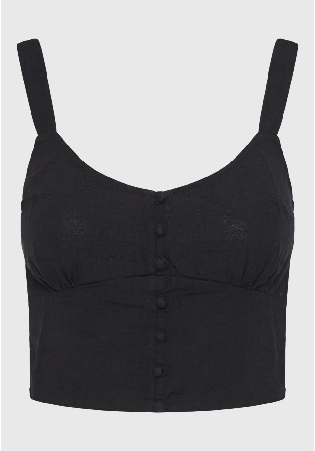 Linen blend plain cropped top