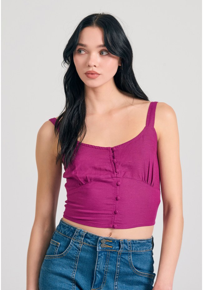Linen blend plain cropped top