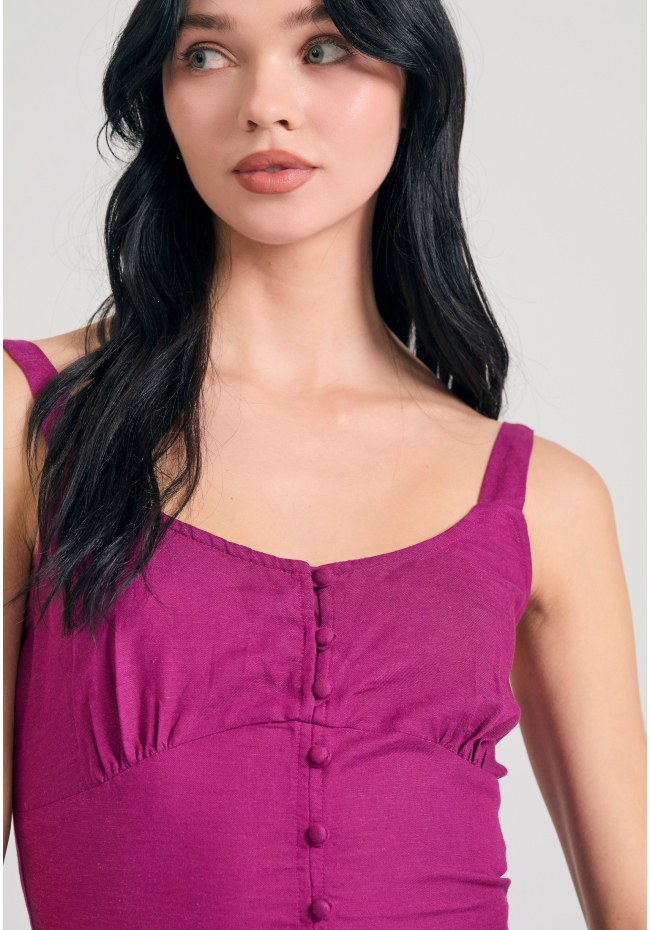 Linen blend plain cropped top