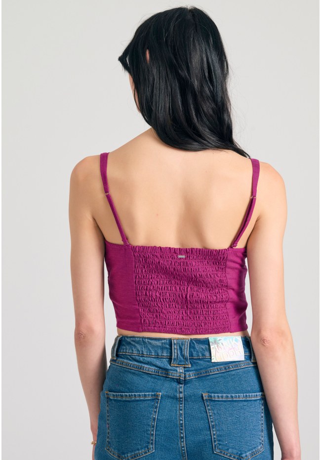 Linen blend plain cropped top