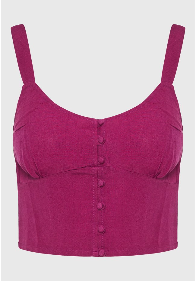Linen blend plain cropped top