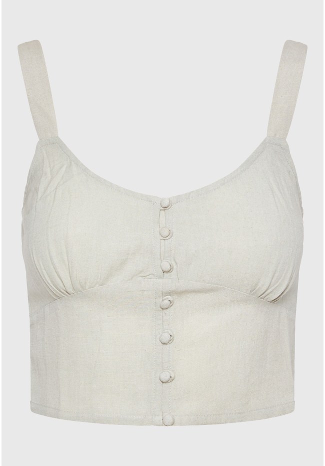 Linen blend plain cropped top