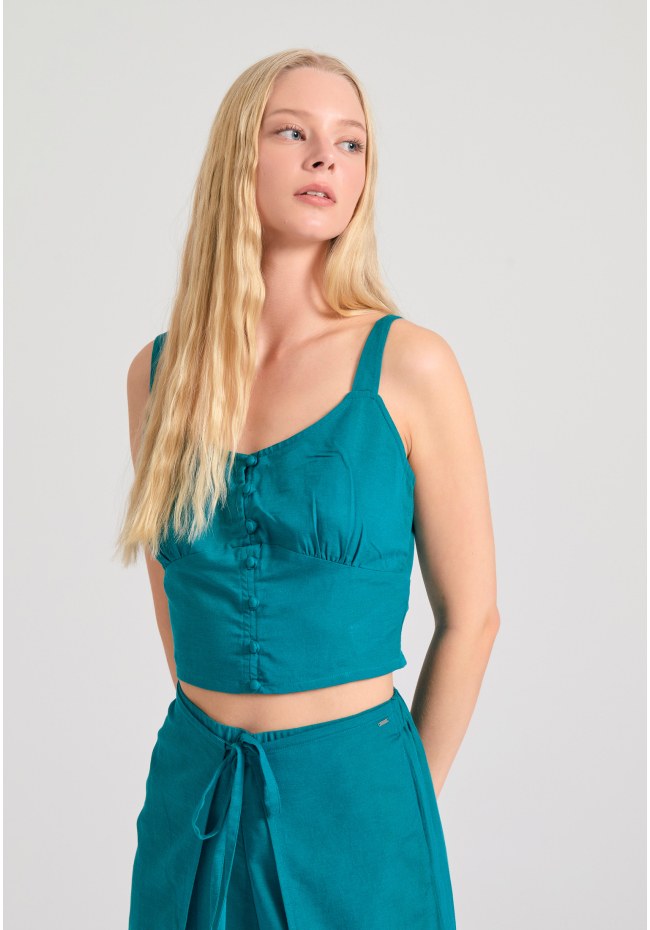 Linen blend plain cropped top
