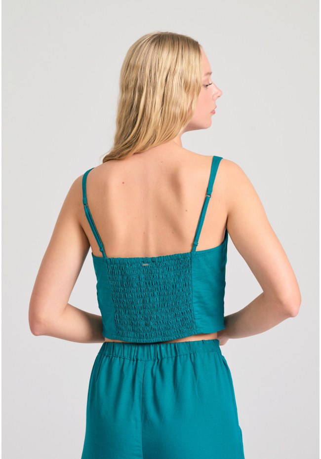Linen blend plain cropped top