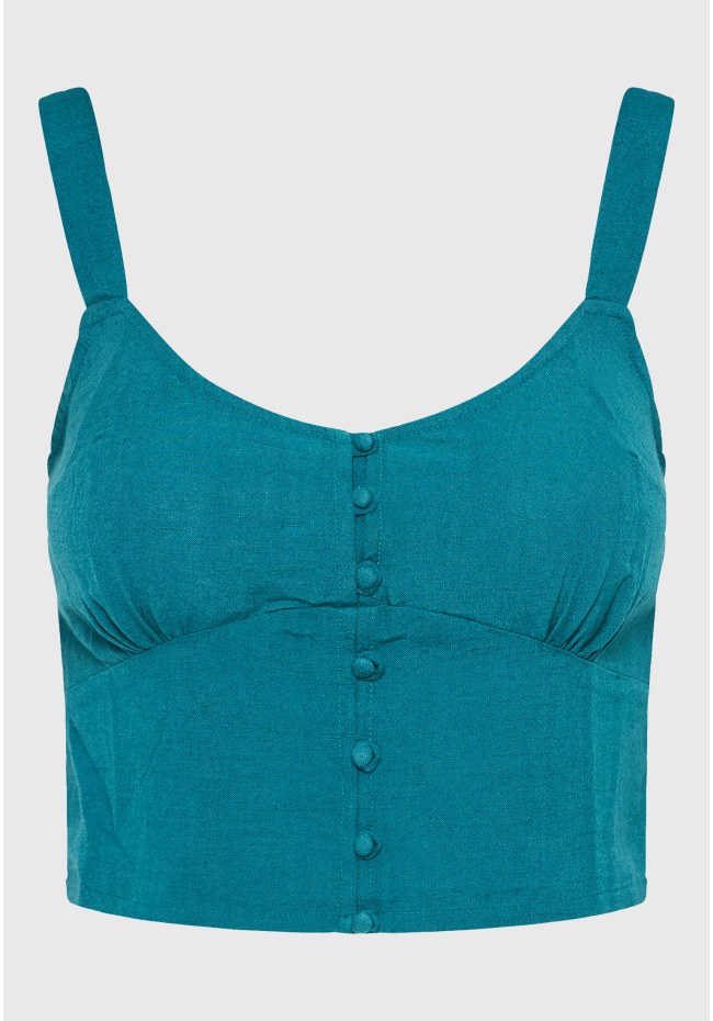 Linen blend plain cropped top
