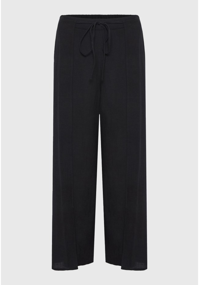 Linen blend wide leg παντελόνα με ελαστική μέση