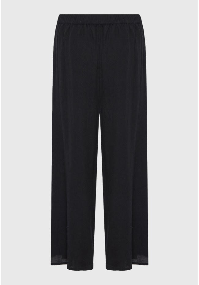 Linen blend wide leg παντελόνα με ελαστική μέση