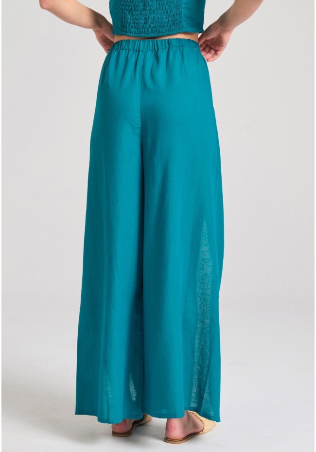 Linen blend wide leg παντελόνα με ελαστική μέση