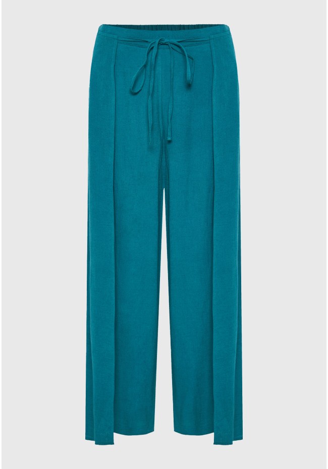 Linen blend wide leg παντελόνα με ελαστική μέση