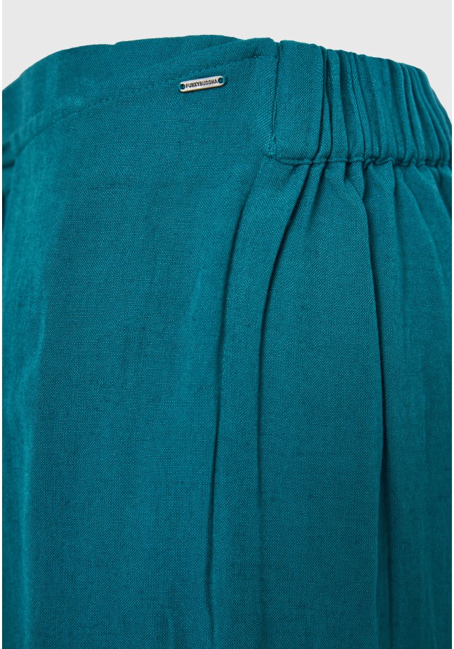 Linen blend wide leg παντελόνα με ελαστική μέση