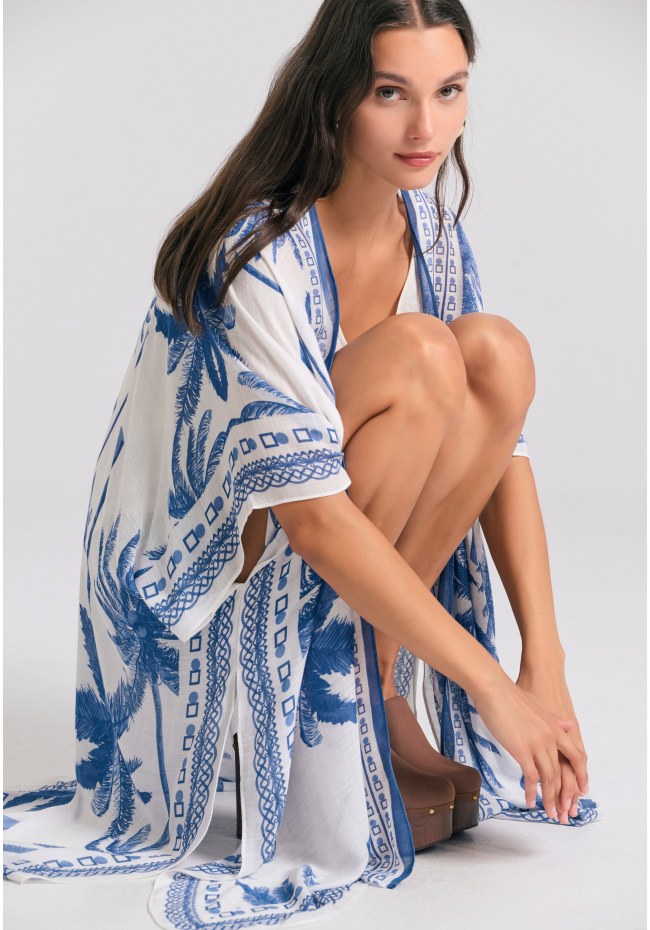 Γυναικείο κιμονό με tropical τύπωμα