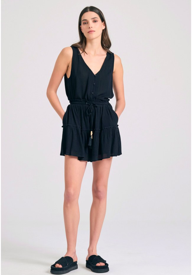 Loose fit skort με βολάν και κέντημα