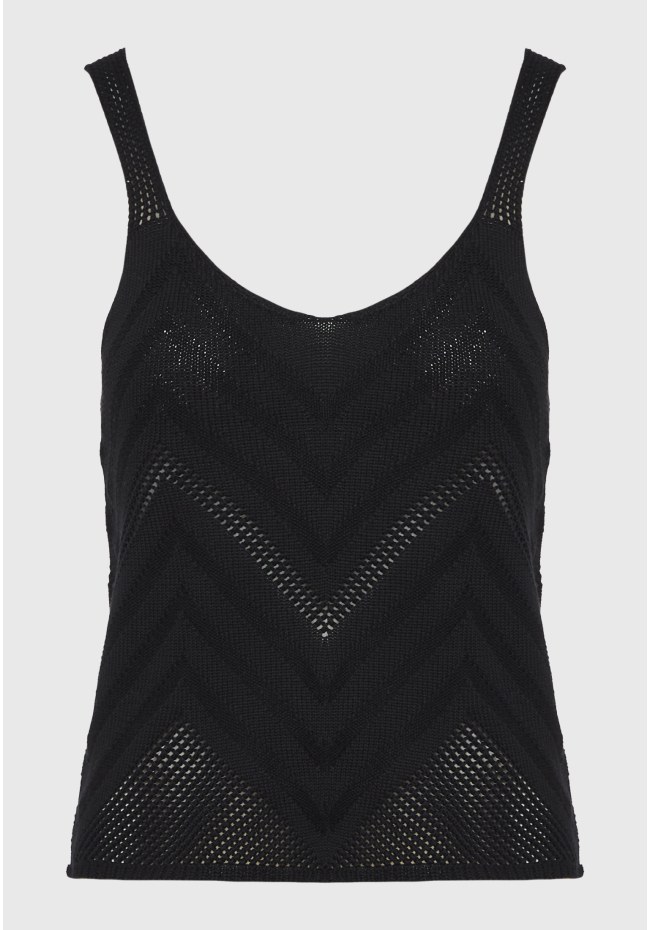 Γυναικεία πλεκτή αμάνικη μπλούζα σε ζακάρ ύφανση