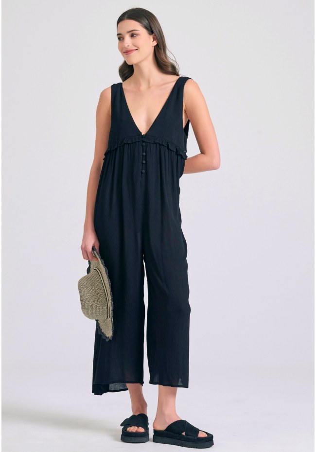 Artificial silk jumpsuit with ruffles
