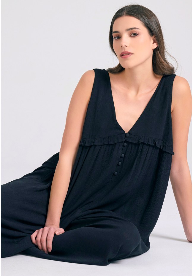 Artificial silk jumpsuit with ruffles