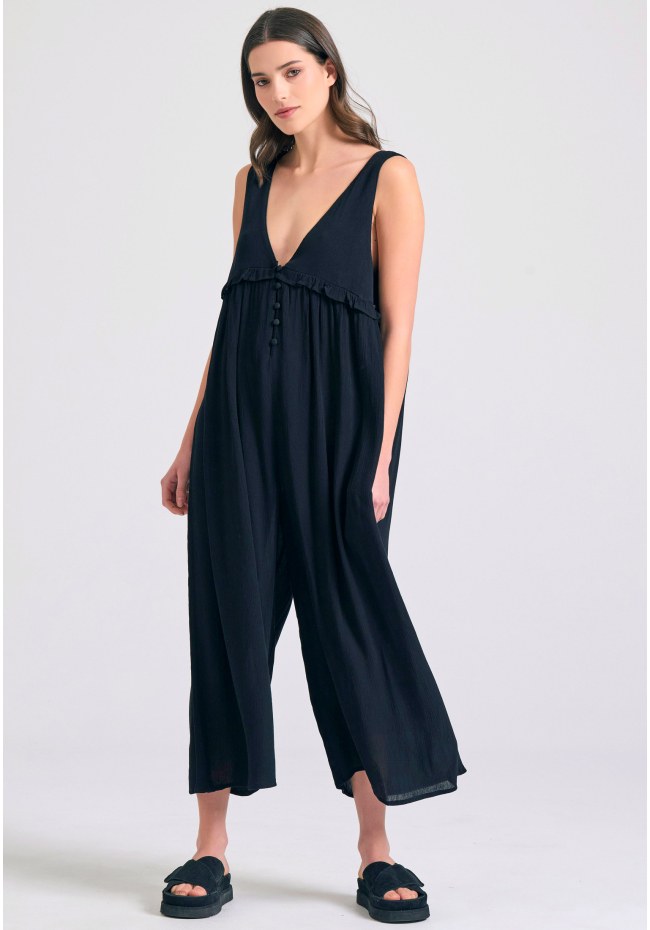 Artificial silk jumpsuit with ruffles