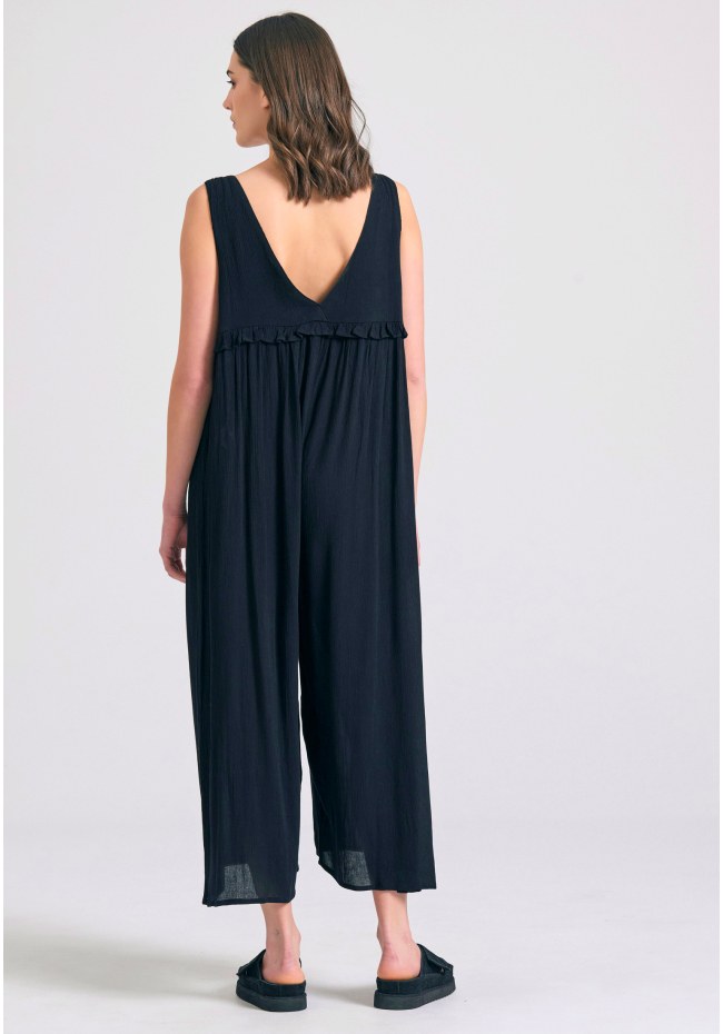 Artificial silk jumpsuit with ruffles