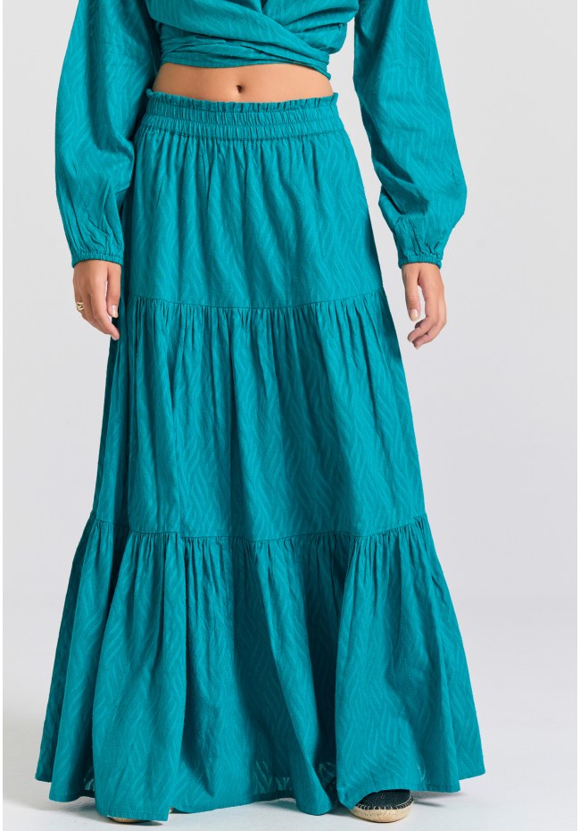 Relaxed fit φούστα με βολάν σε ζακάρ ύφανση