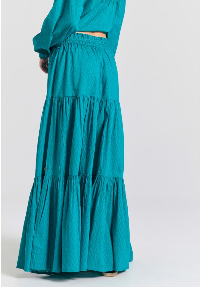 Relaxed fit φούστα με βολάν σε ζακάρ ύφανση