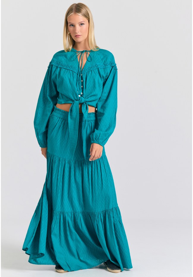 Relaxed fit φούστα με βολάν σε ζακάρ ύφανση