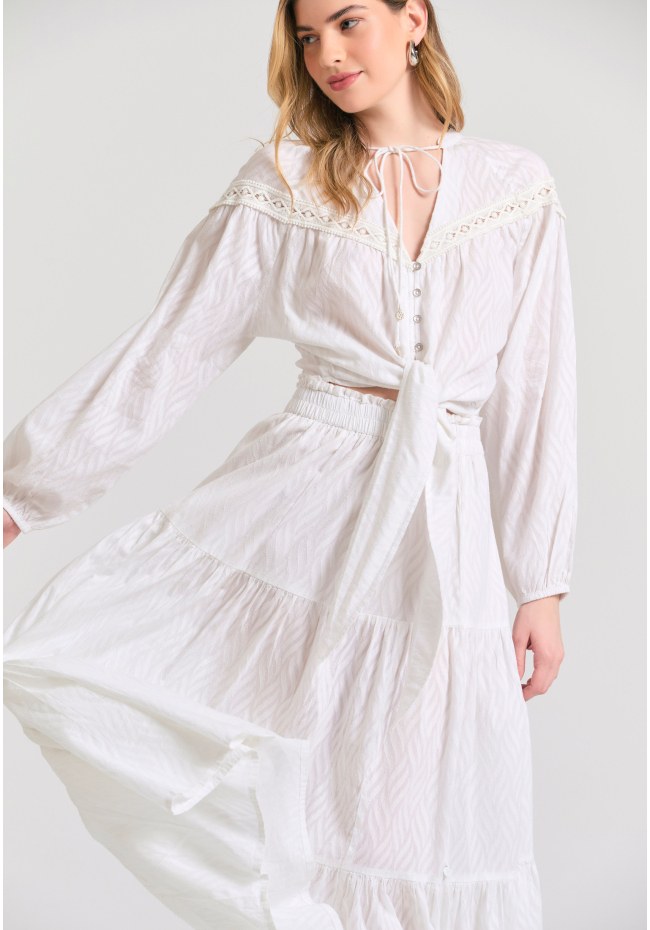 Relaxed fit φούστα με βολάν σε ζακάρ ύφανση