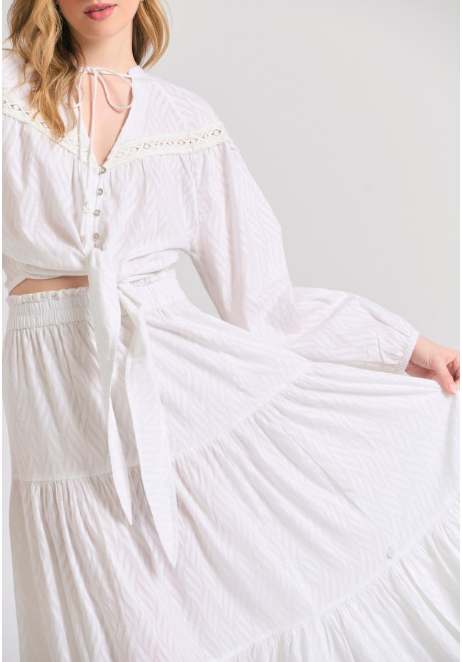 Relaxed fit φούστα με βολάν σε ζακάρ ύφανση