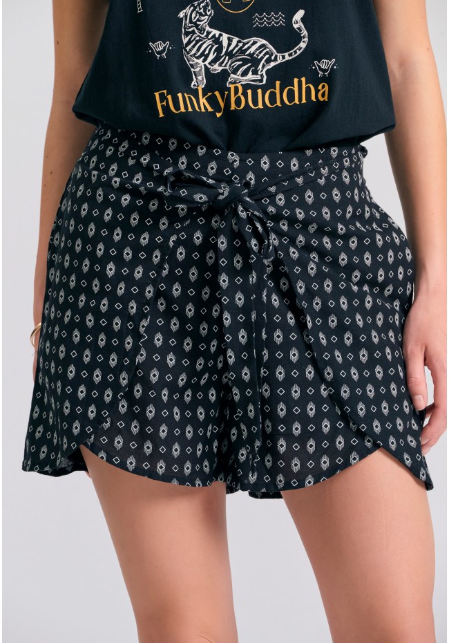 Linen blend σορτς με δέσιμο στη μέση